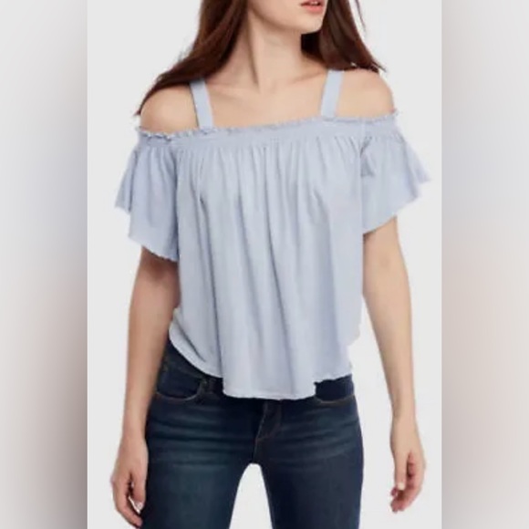 Free People - We The Free light blue off the shoulder top - Picture 1 of 8